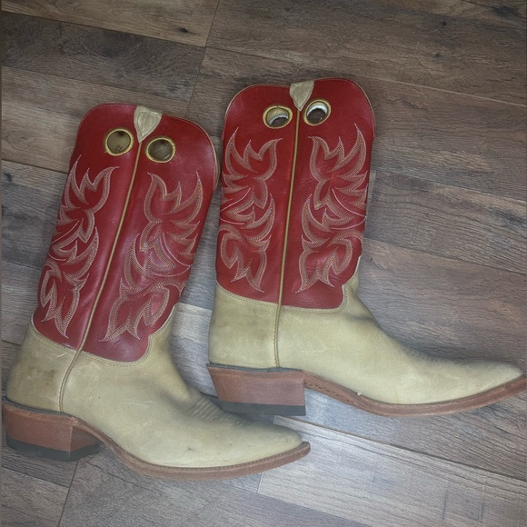 Justin Boots - Tan and Red Western Boots - Picture 2 of 7